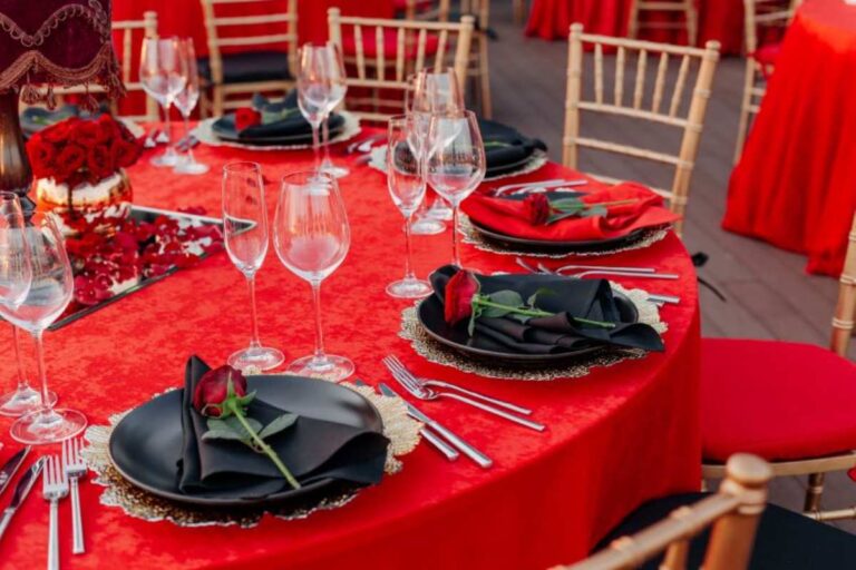 Red Table Cloth Versus Neutral Linen Choices
